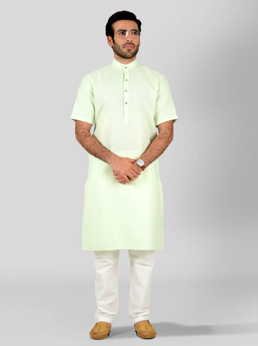 Pastel Green Self Textured Regular Fit Modi Kurta | JadeBlue