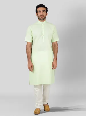 Pastel Green Self Textured Regular Fit Modi Kurta | JadeBlue