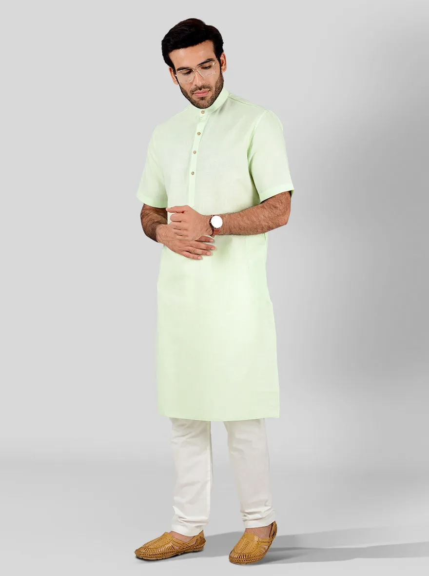 Pastel Green Self Textured Regular Fit Modi Kurta | JadeBlue