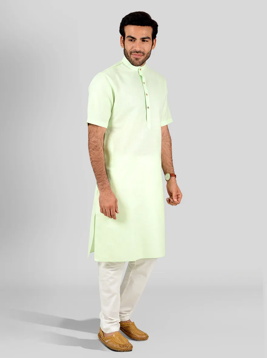 Pastel Green Self Textured Regular Fit Modi Kurta | JadeBlue