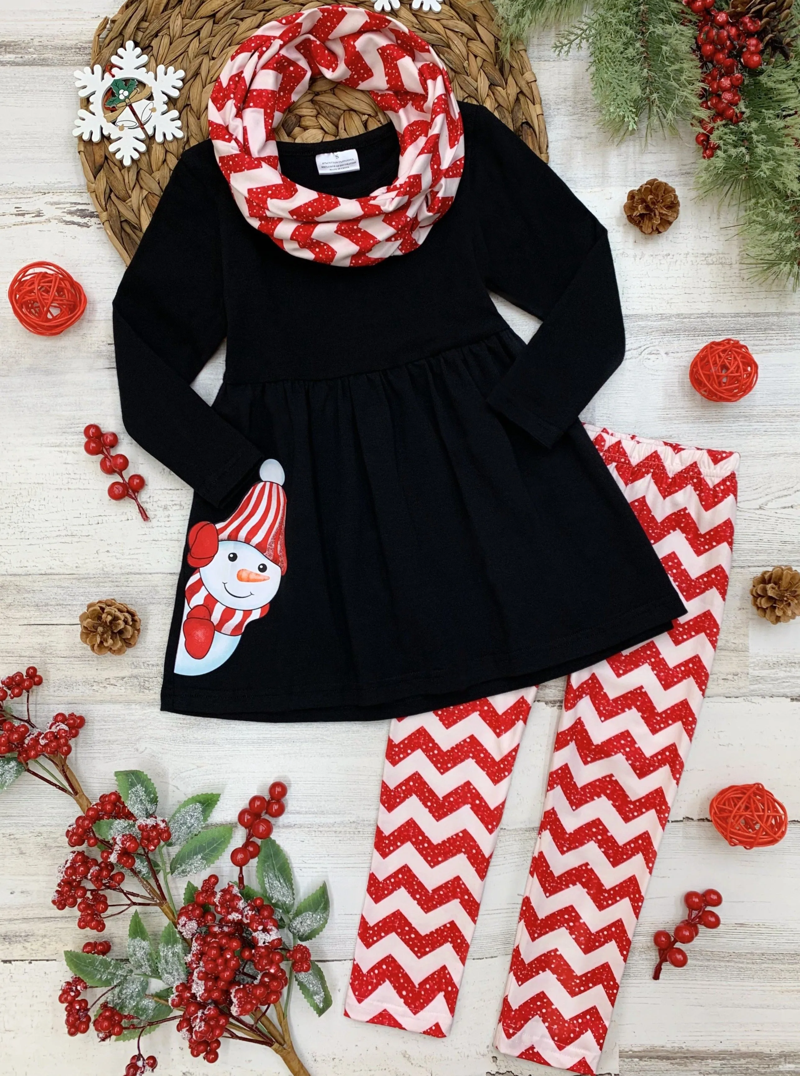 Peekaboo Snowman Tunic, Scarf And Legging Set