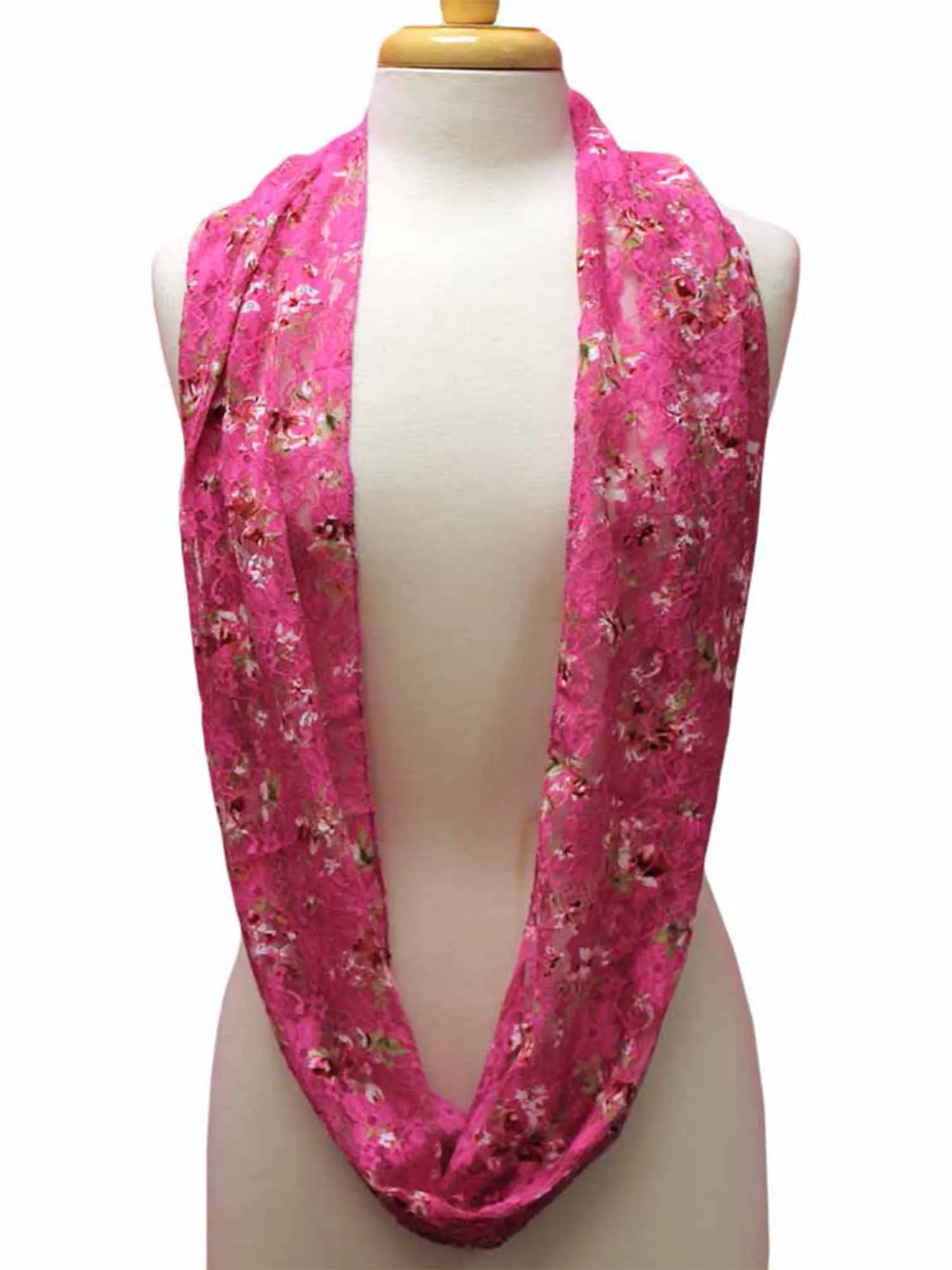 Pink Floral Lace Infinity Scarf