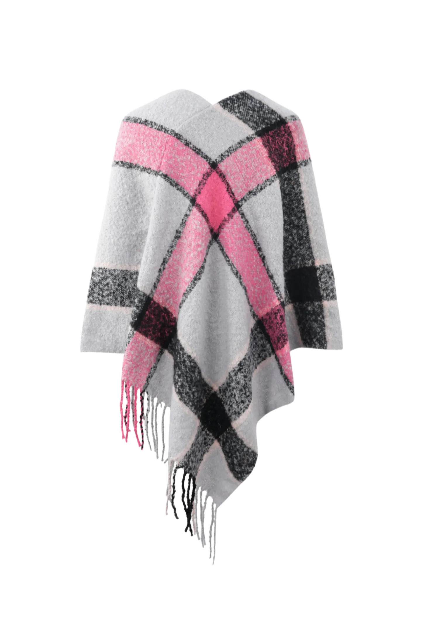 Plaid Fringe Detail Poncho