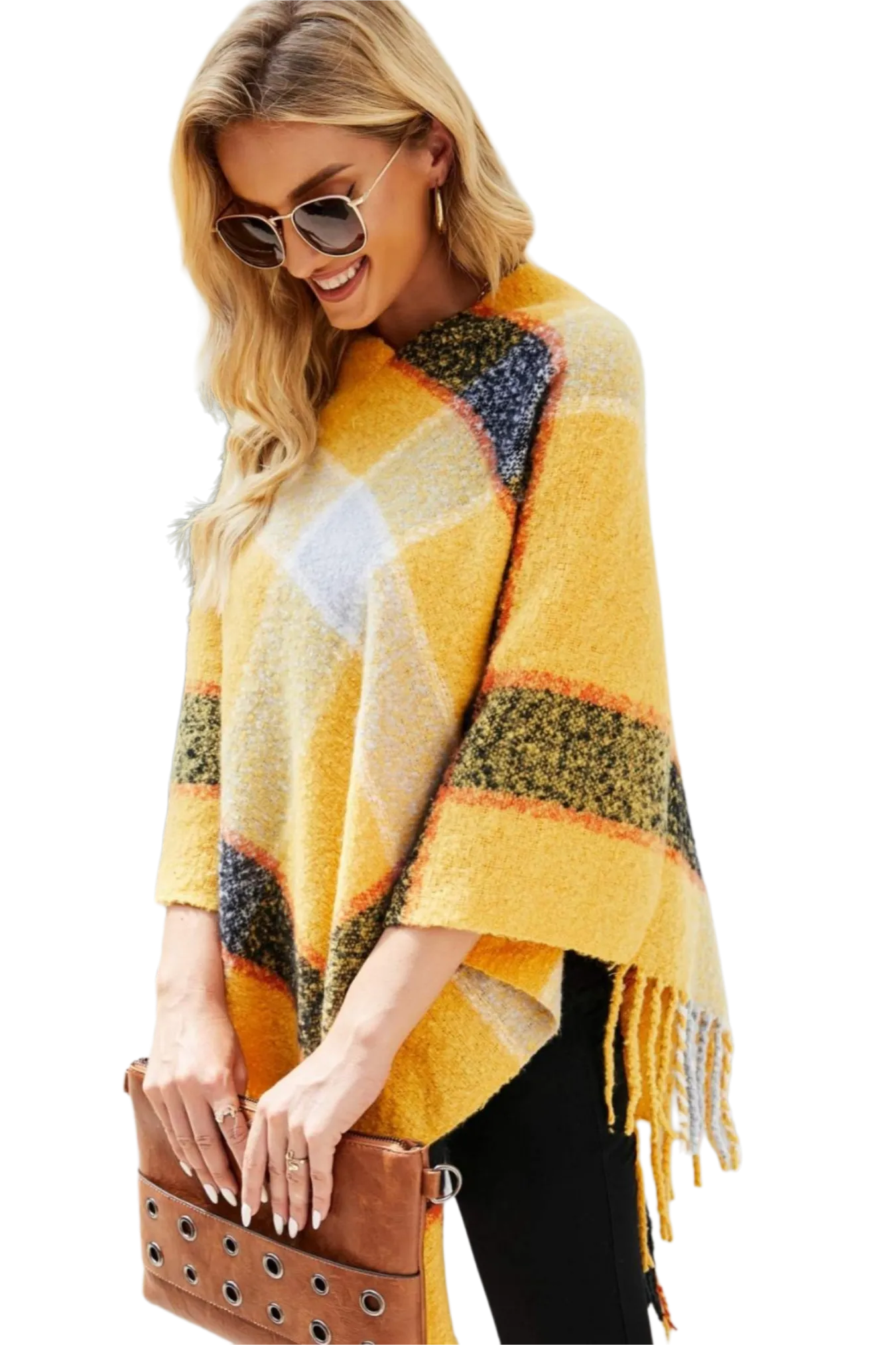 Plaid Fringe Detail Poncho