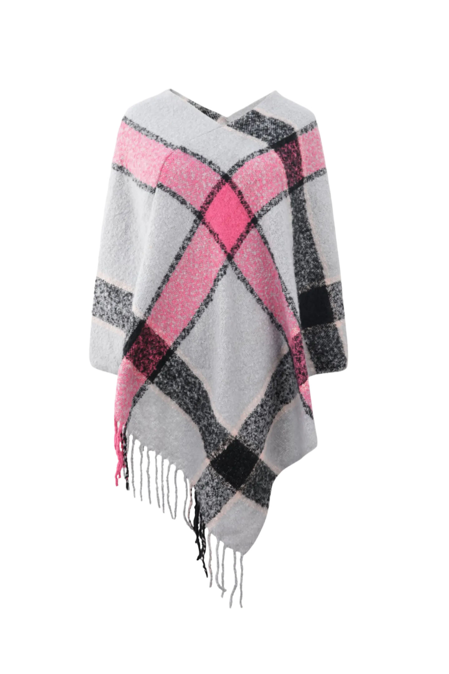 Plaid Fringe Detail Poncho