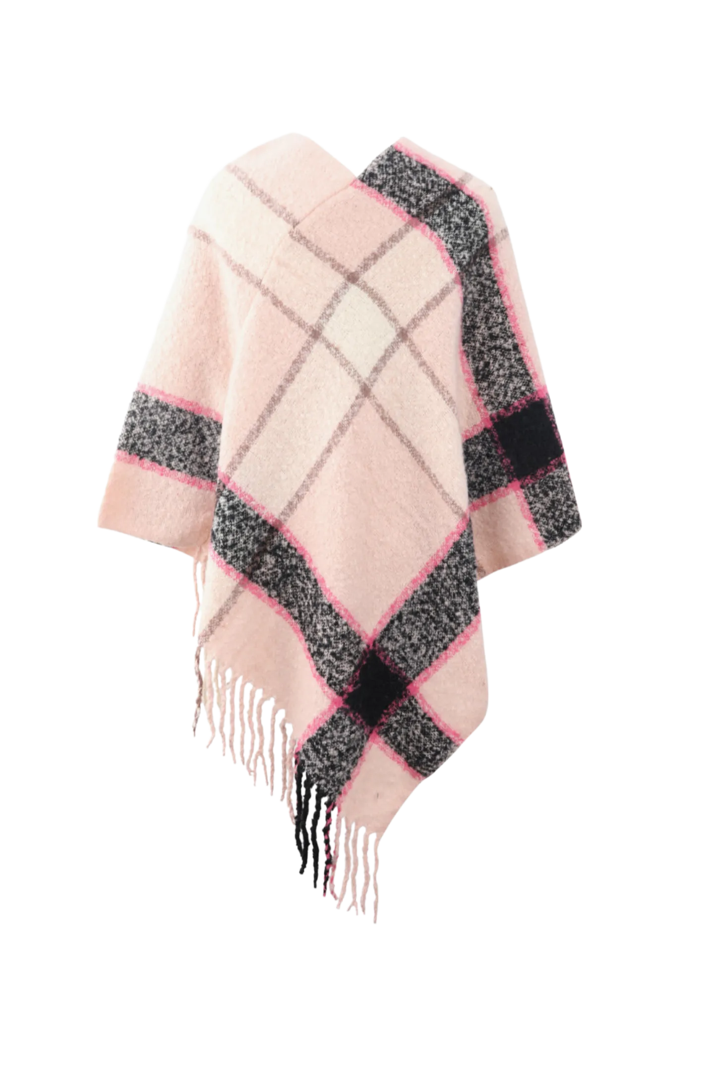 Plaid Fringe Detail Poncho