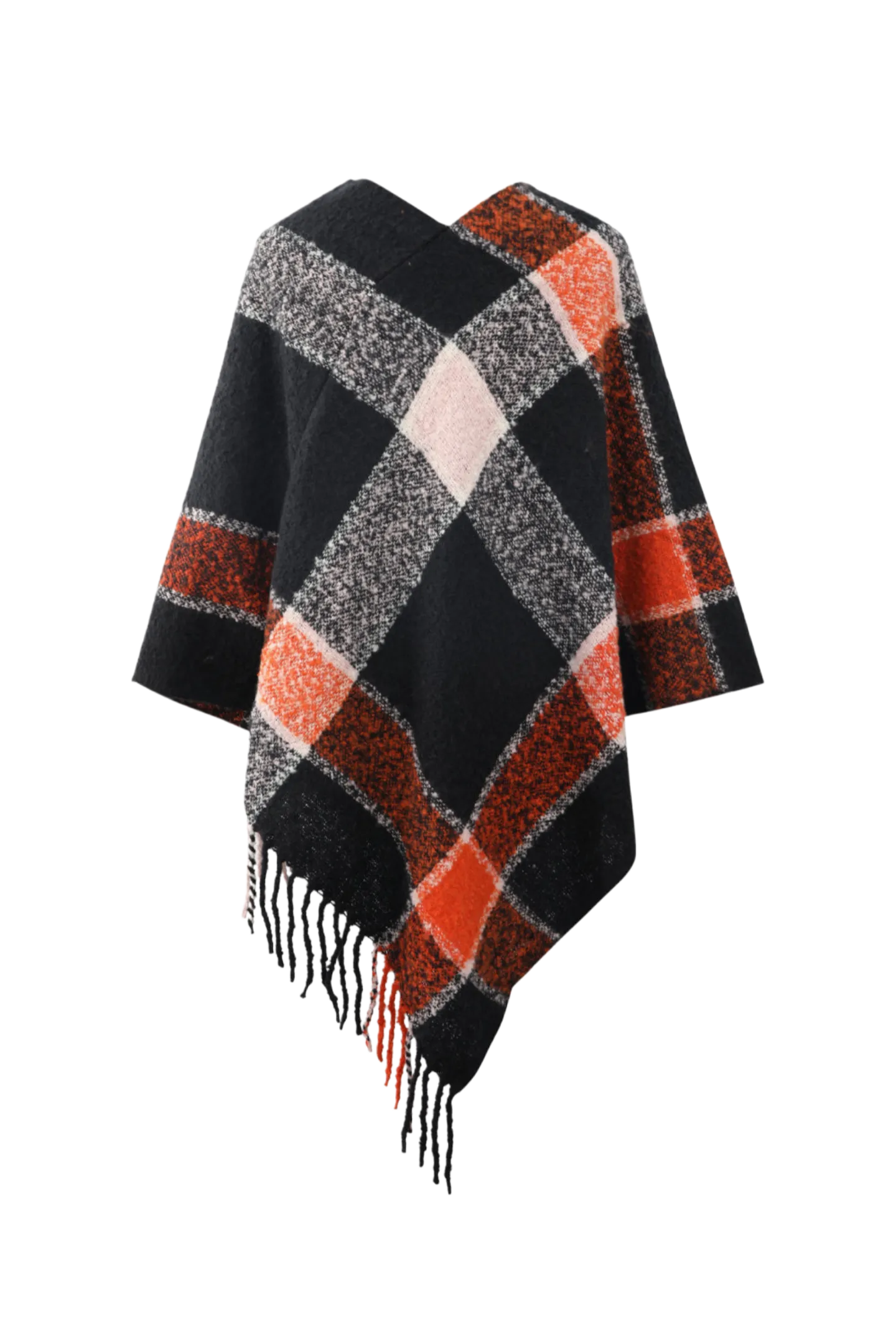 Plaid Fringe Detail Poncho