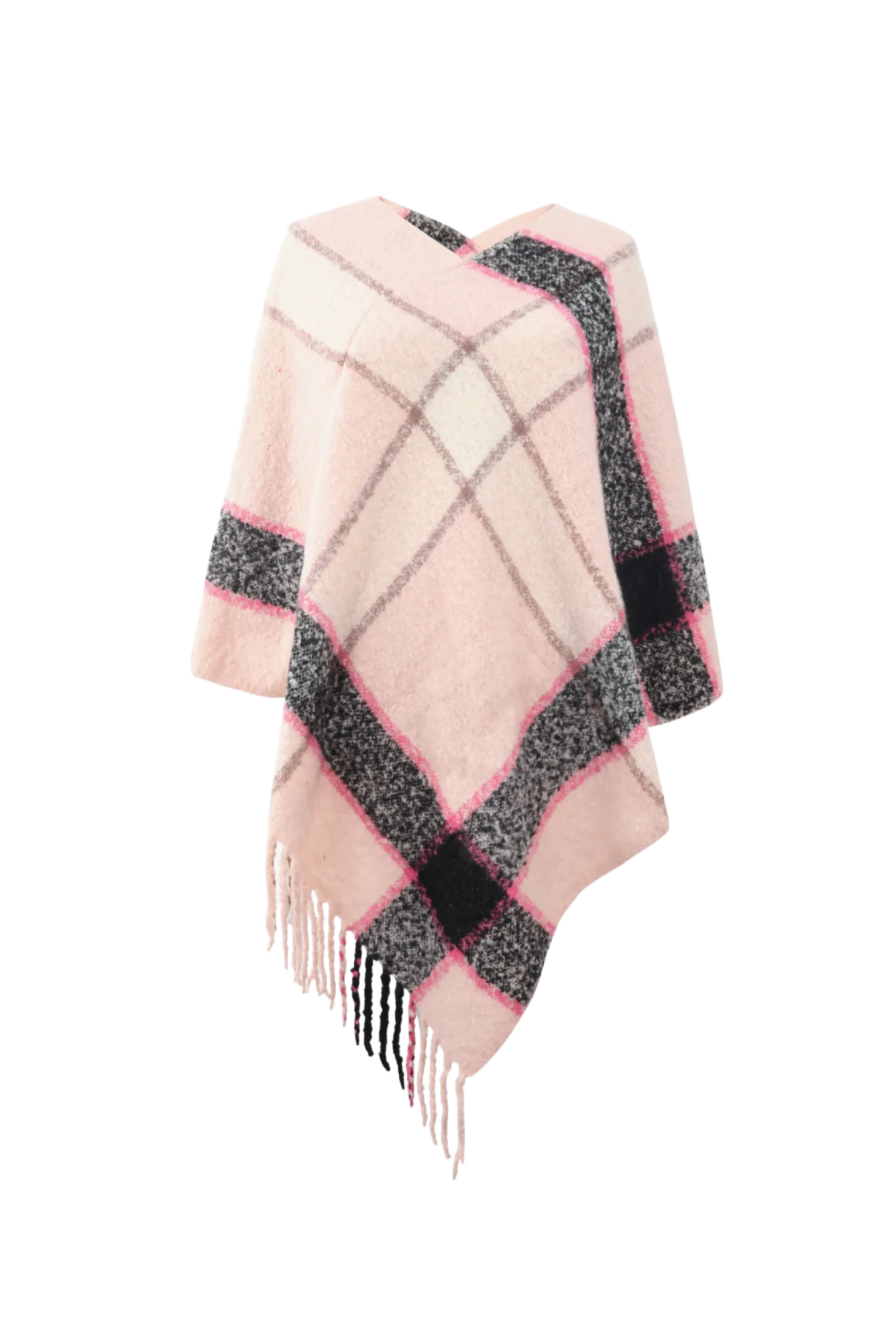 Plaid Fringe Detail Poncho