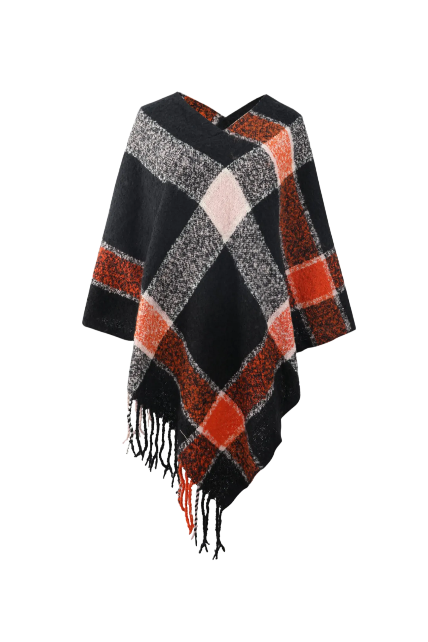 Plaid Fringe Detail Poncho