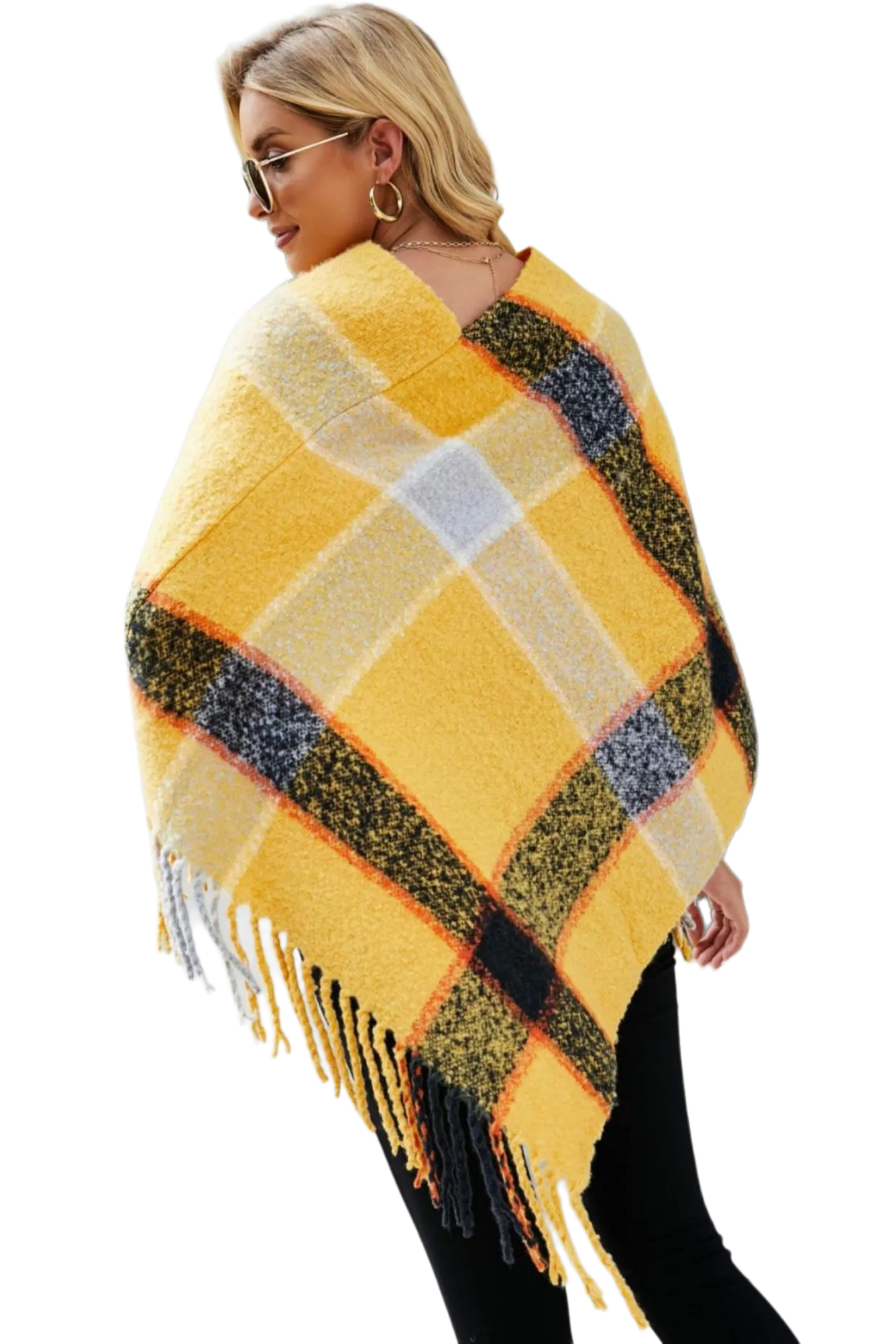 Plaid Fringe Detail Poncho