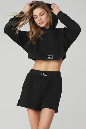 Quilted Cropped Arena Hoodie - Black