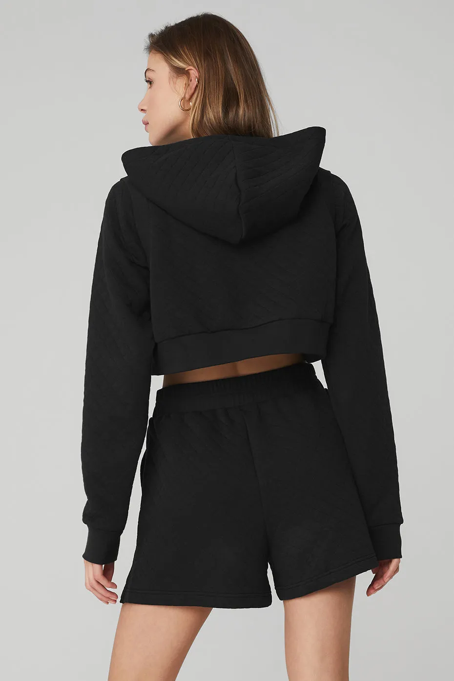 Quilted Cropped Arena Hoodie - Black