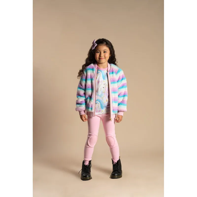 Rock Your Kid Pastel Stripe Faux Fur Jacket With Lining