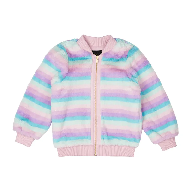 Rock Your Kid Pastel Stripe Faux Fur Jacket With Lining