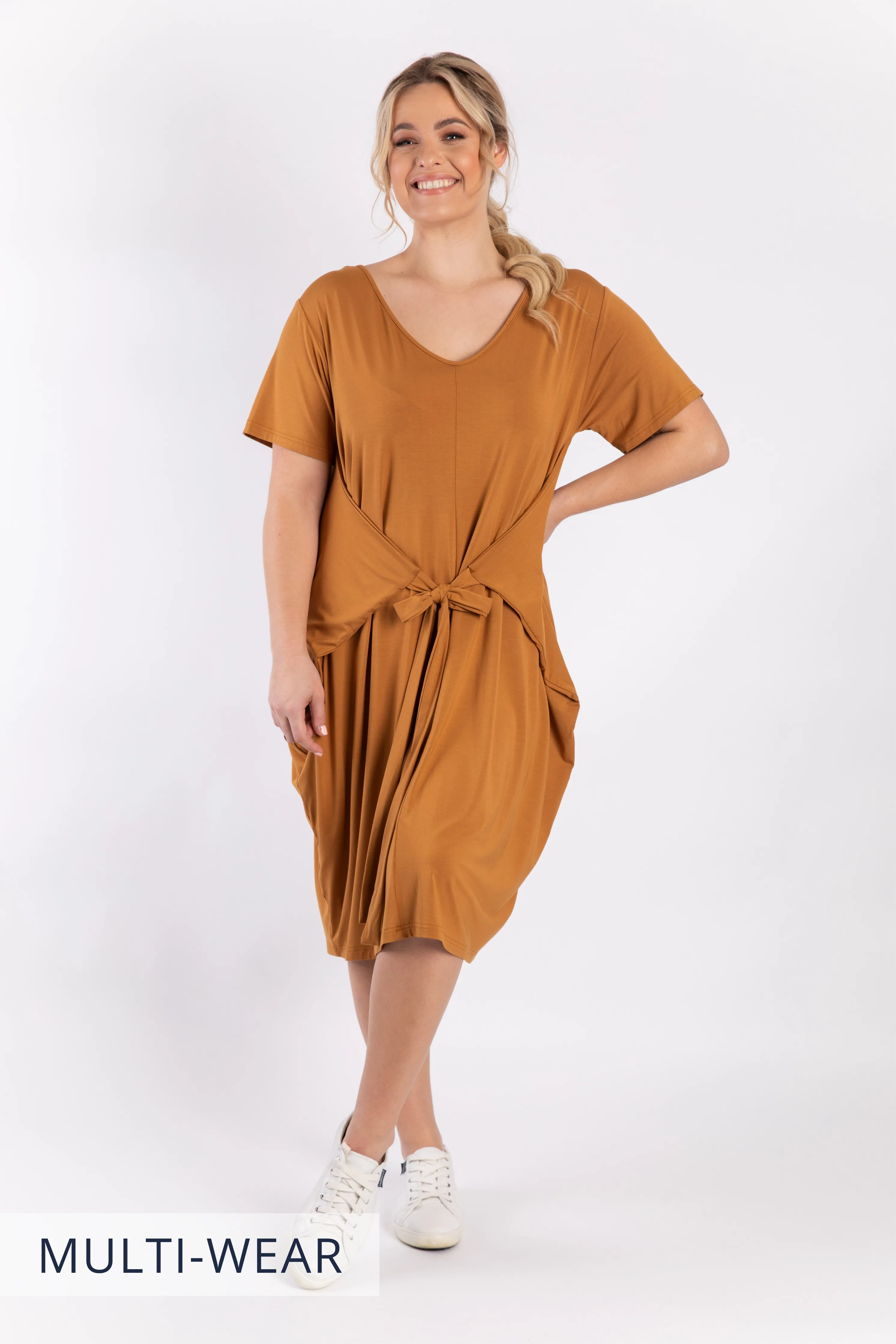 Short Sleeve Tidal Midi Dress | Outback Sand | FINAL SALE