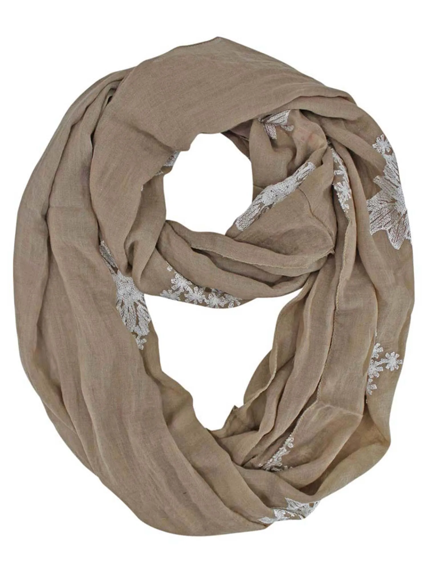 Silky Lightweight Circle Scarf With Floral Embroidery