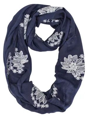 Silky Lightweight Circle Scarf With Floral Embroidery