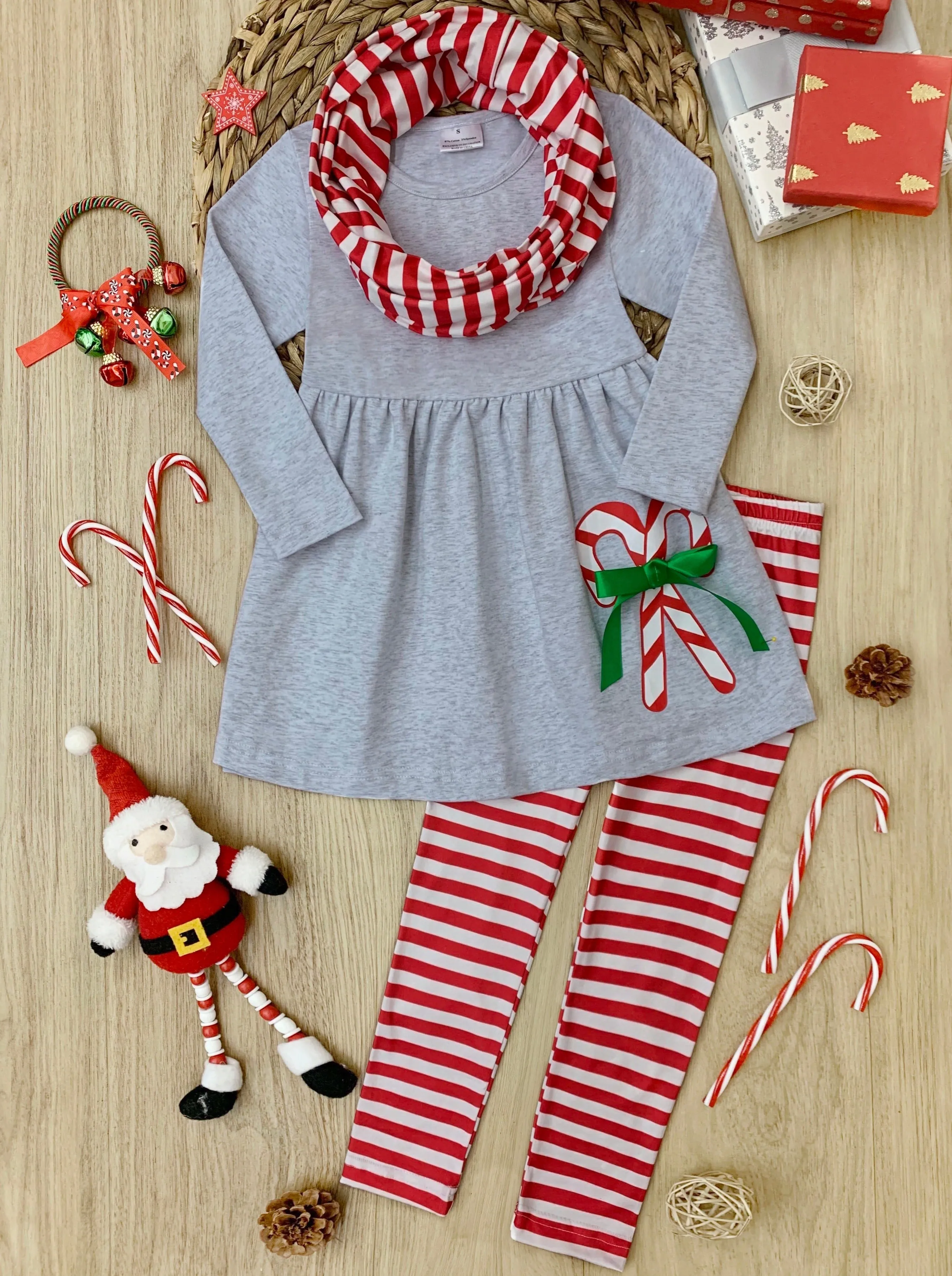 Sweet As Candy Canes Tunic, Scarf, And Legging Set