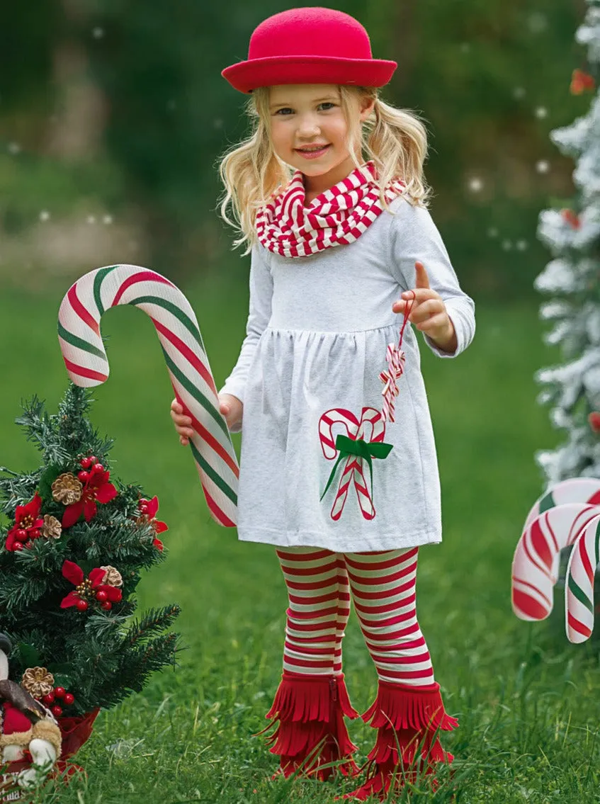 Sweet As Candy Canes Tunic, Scarf, And Legging Set