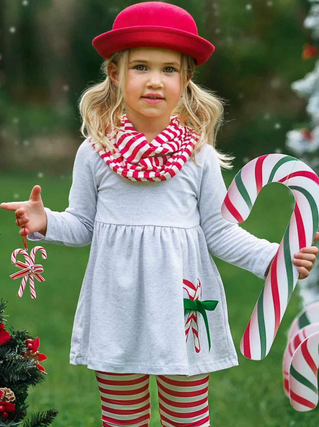 Sweet As Candy Canes Tunic, Scarf, And Legging Set