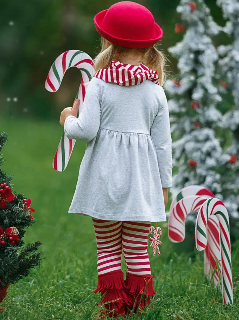 Sweet As Candy Canes Tunic, Scarf, And Legging Set