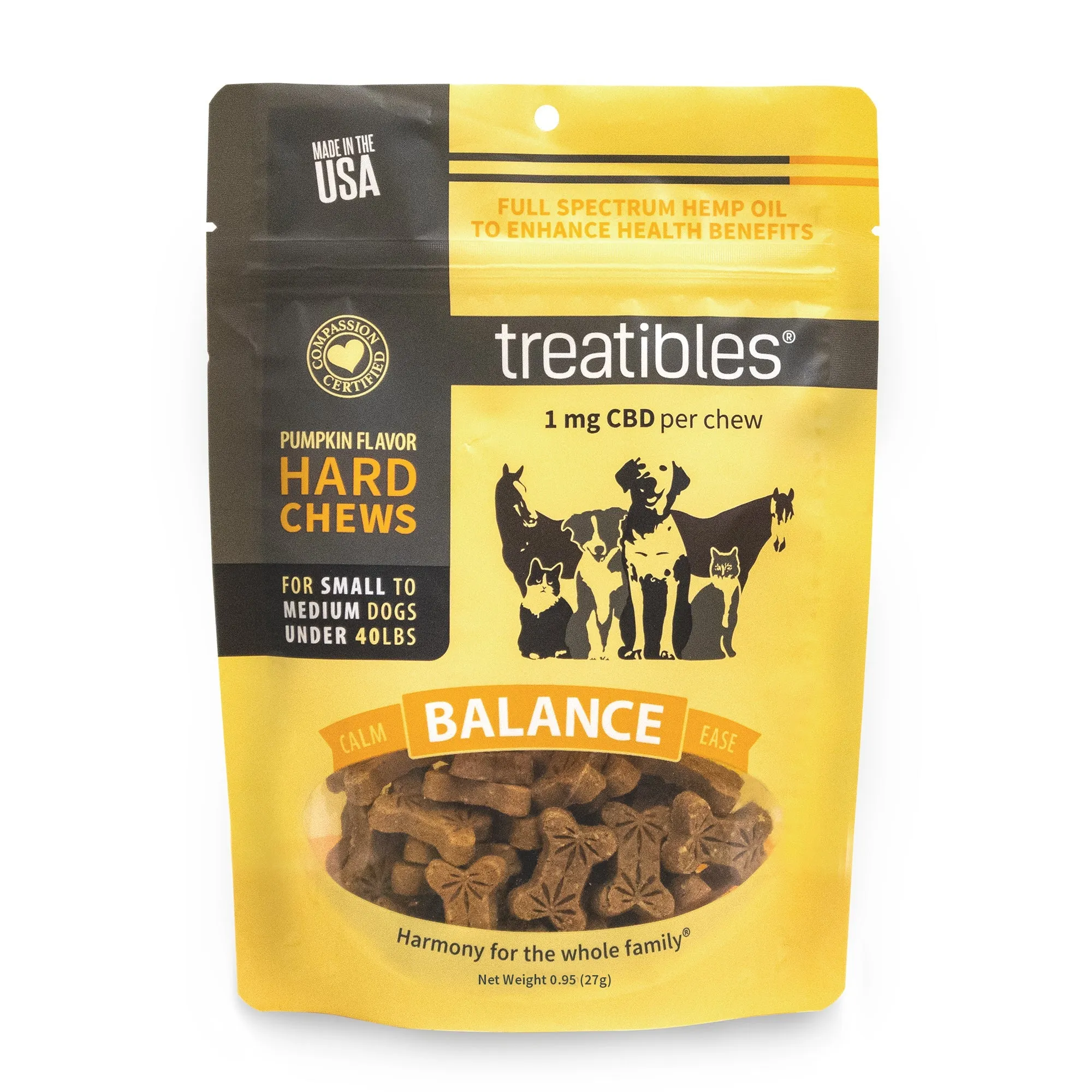 Treatibles® Full Spectrum Hemp 1mg Hard Chews - Small/Medium Dogs