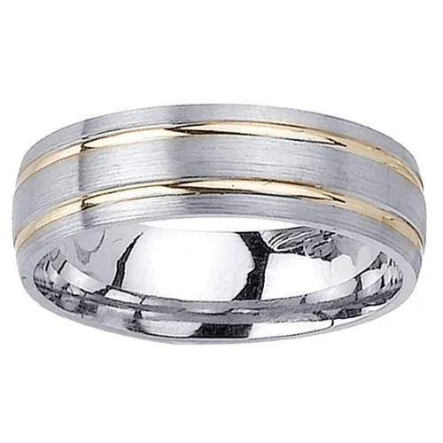 Two Tone Wedding Ring with Comfort Fit in 6.5mm 14kt Gold for Men