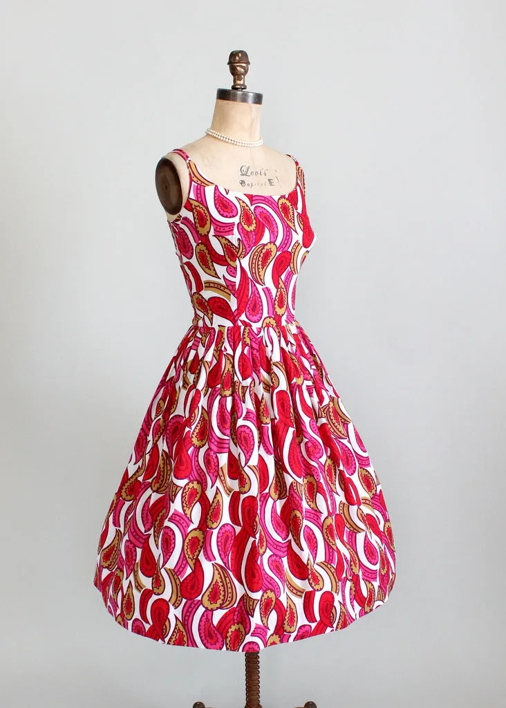 Vintage 1960s Bold Paisley Full Skirt Sundress