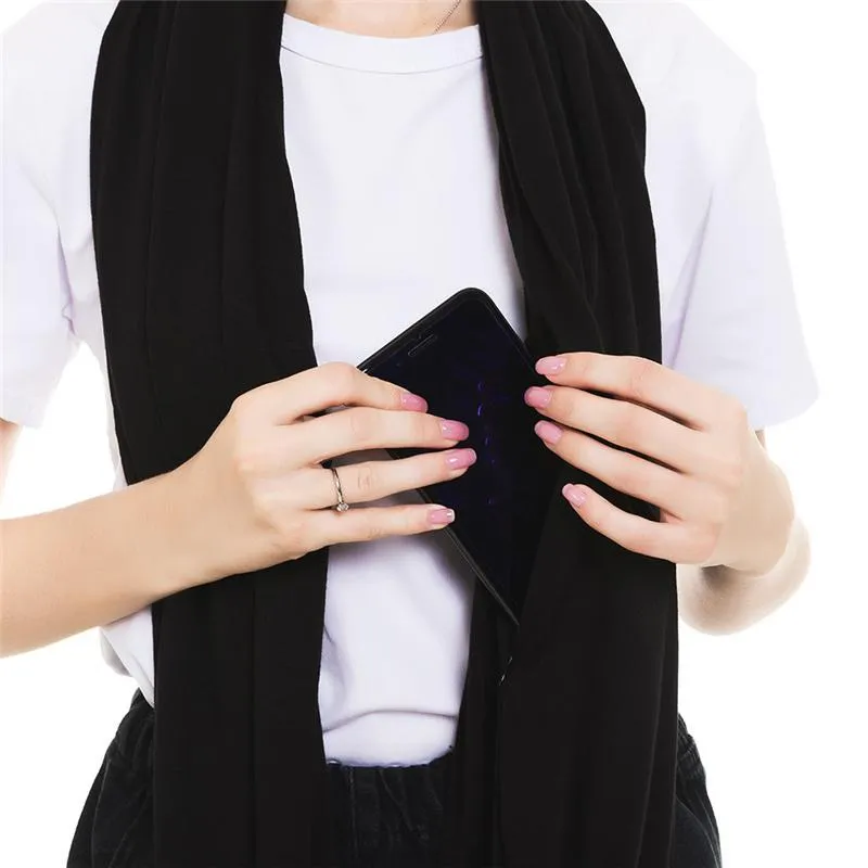 Women Infinity Loop Solid Color Jersey Scarf with Hidden Zipper Pocket