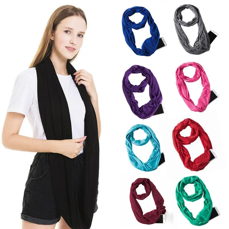 Women Infinity Loop Solid Color Jersey Scarf with Hidden Zipper Pocket