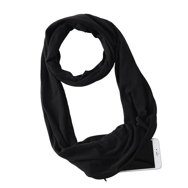 Women Infinity Loop Solid Color Jersey Scarf with Hidden Zipper Pocket