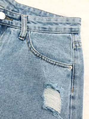 Women's ripped scratch pattern cuffed sexy hip denim shorts