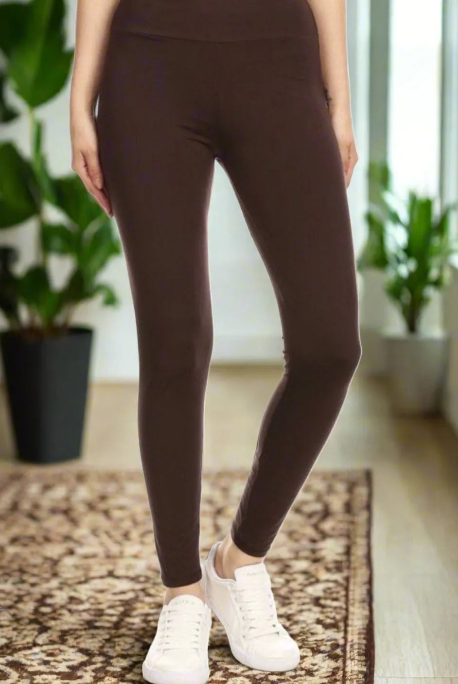 Womens Solid Brown Legging, Soft Yoga Pants, Sizes OS/TC/TC2, Yoga Waist, Exclusive Leggings