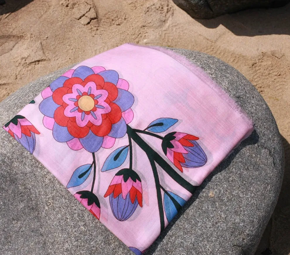 Wool Shawl Of Pink Garden